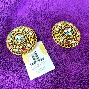 Vintage Lancetti Golden Multicolor Earrings.